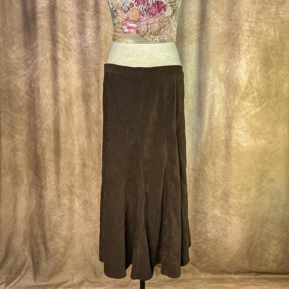 Vintage Y2K Maxi Skirt Faux Suede Flowy Brown Boho Whimsigoth Peasant 2000s Folk